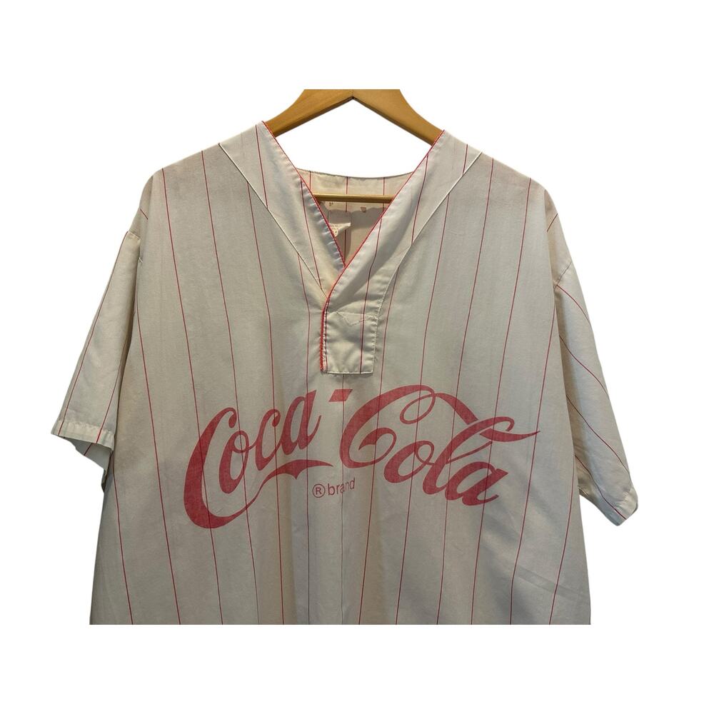Vintage Coca-Cola Nightgown Pinstripe Logo Oversized Coke Nightshirt Size L
